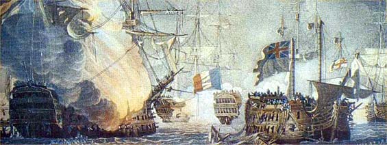Navio Orient en llamas junto al HMS Bellerophon