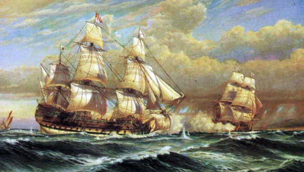 Navío español combatiendo contra otro británico