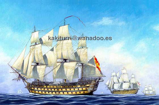 Nav&iacute;o San Hermenegildo navegando con buques brit&aacute;nicos