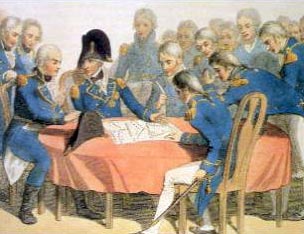Nelson explica a sus capitanes su Plan de Ataque antes del Combate de Trafalgar.