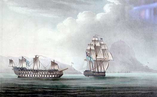 El navío HMS Belleisle remolcado a Gobraltar