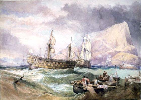 El navio Victory es remolcado a Gibraltar tras la batalla
