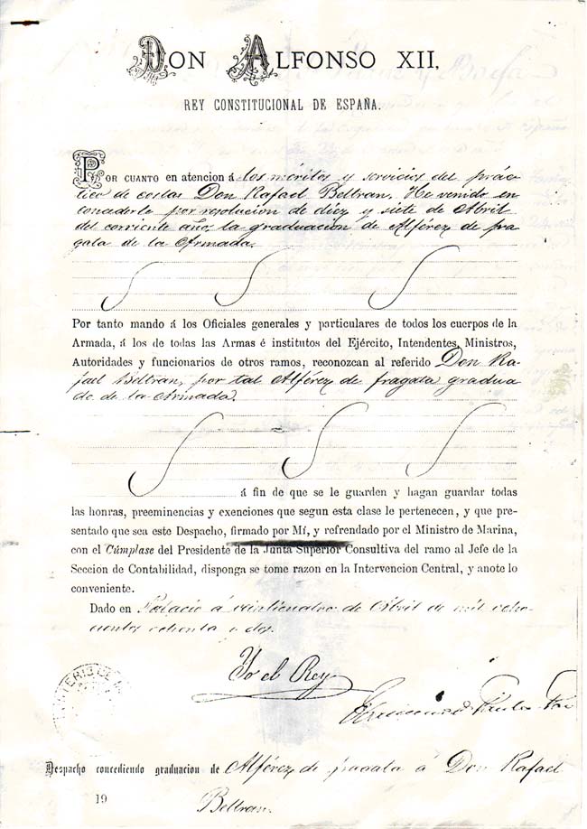 Documento original de 1882