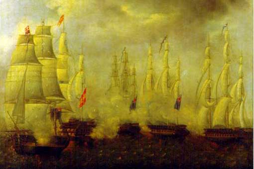 EL navío Asís contra fragatas británicas
