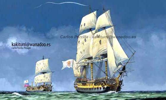 Navío de línea español apresando a una fragata británica