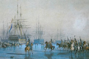 Pintura de Léon Morel-Fatio sobre la rendición de la escuadra holandesa en 1795
