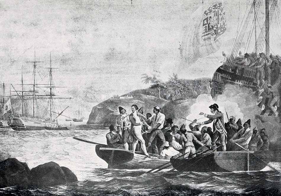 Incautación del capitán Colnett durante la crisis de Nootka, 1789. Centennial History of Oregon, de Joseph Gaston.