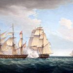 Apresamiento de la fragata "Santa Mónica" por la "HMS Pearl" a la vista de otros buques británicos, 14 de septiembre de 1779