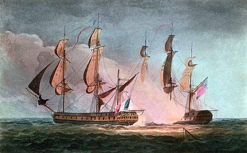 Apresamiento de la fragata francesa "La Gueriere" por la HMS Blanche el 19 de julio de 1806. 