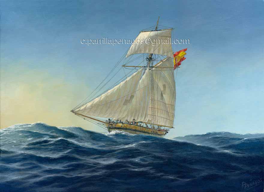 Blandra de guerra de la Real Armada. Pintura de Carlos Parrilla