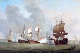 El bergantín HMS 'Scourge' capturando al corsario francés 'Sans Culotte', 13 de marzo de 1793.