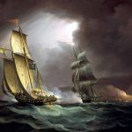 Un bergantín persiguiendo a un buque corsario