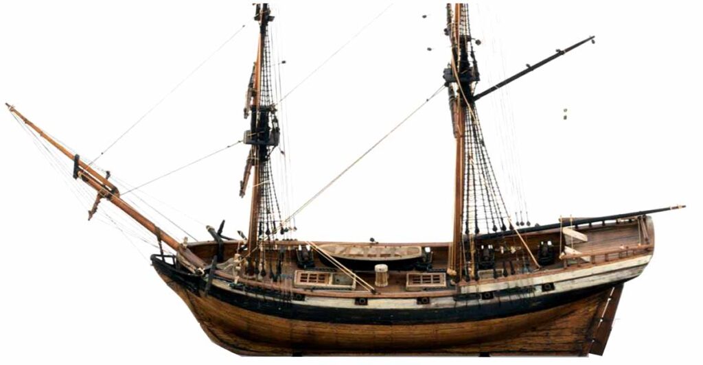 Modelo de un bergantín británico de mediados del siglo XVIII, parecido a los de esta entrada. Robert C. Eldred Co., Inc.