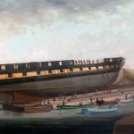 "Izando la fragata de Su Majestad 'Diana' en Blackburn's Yard, cerca de Plymouth". Pintura de John Rogers Herbert. Yale Center for British Art. Esta fragata británica era de las denominadas pesadas, al llevar una batería de 18 libras, al igual que la otra fragata británica que tomó parte del apresamiento de la corbeta Diligencia, la HMS Pique (anteriormente llamada HMS Aeolus). La superioridad de ambas embarcaciones era tan evidente que la corbeta española nunca tuvo opción.