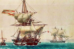buque mercante español de principios del siglo XIX, pintado por Antoine Roux