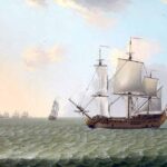 "Un navío de la Compañía de las Indias Orientales en ceñida, con una flota siguiéndolo al fondo". Pintura de Francis Swaine. National Maritime Museum, Greenwich, London, Caird Collection. La mejor manera de viajar que tenían los mercantes para minimizar riesgos era hacerlo en convoy, tal y como hicieron las principales potencias de la época.