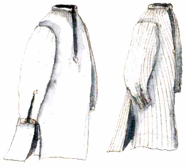 Camisa y camisa de lienzo azul listado de blanco.