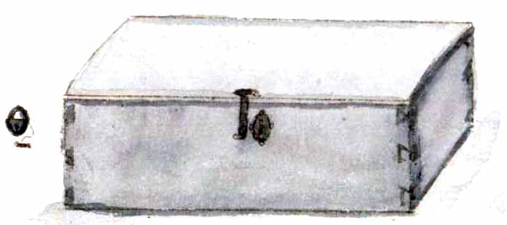 Arca de cedro para los marineros. Estas arcas se estibaban en el sollado y contenían las ropas y objetos personales de cada marinero. Se cerraba con un candado.