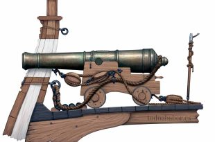 Cañón naval del siglo XVIII. Durante este siglo los cañones navales de las diferentes potencias europeas del momento eran muy parecidos, diferenciándose simplemente en unos pocos detalles. No fue hasta finales del siglo cuando empezaron a surgir nuevos cañones más avanzados. Ilustración de Todo a babor.