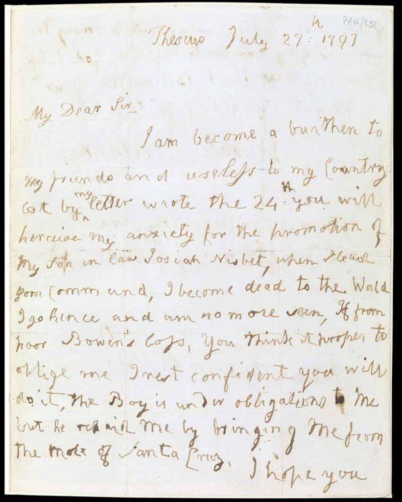 Carta de Nelson tras su derrota en Tenerife en 1797
