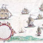 Guerra de 1726-1727: Campaña de las Indias Plano contemporáneo del combate de la escuadra de Carlos Grillo contra cuatro buques contrabandistas holandeses en la costa de Barú el 16 de marzo de 1724. En aquellla ocasión se les apresó a los neerlandeses la fragata Adriana Catalina.
