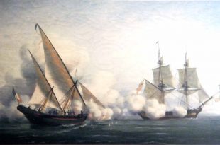 Combate entre un falucho francés y un bergantín inglés en el Océano Índico en 1808