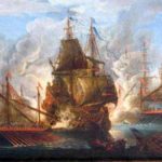 Galeones en combate contra galeras. Escuela holandesa Siglo XVII