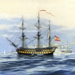 Combate del navío Montañés contra una escuadra francesa en la rada de San Feliu de Guixols
