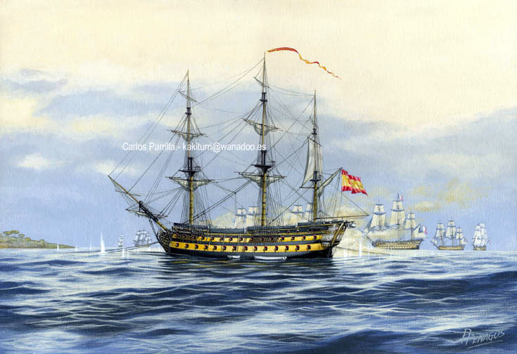Combate del navío Montañés contra una escuadra francesa en la rada de San Feliu de Guixols