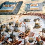 Detalle del fresco sobre el desembarco de los tercios en la isla Terceira (Islas Azores) en 1583. Por Niccolò Granello, Sala de las Batallas, Monasterio de San Lorenzo de El Escorial.