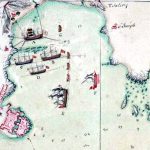 Detalle del "Plano de la rada y golfo de Ajaccio (Córcega) donde el capitán del navío San Isidro quemó su barco para que no cayera en manos de los ingleses" donde se puede ver al San Isidro (A).