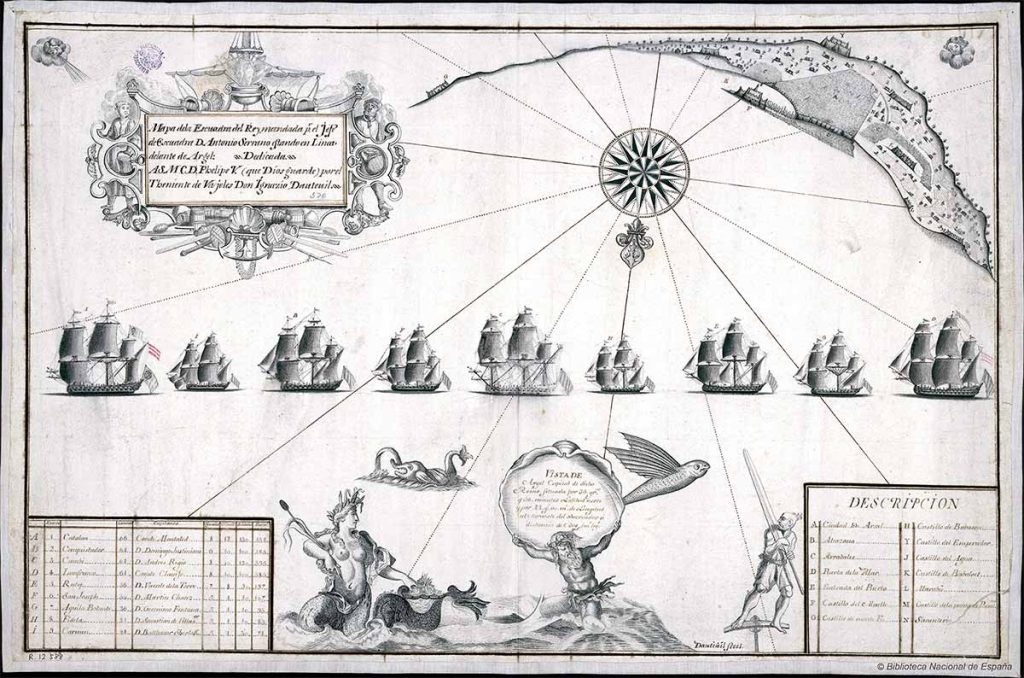 Mapa de la Escuadra del Rey mandada por el Jefe de Escuadra D. Antonio Serrano estando en línea delante de Argel: