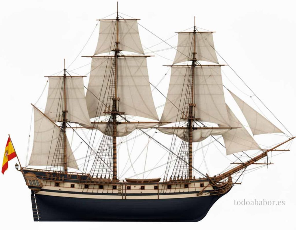 Fragata Astrea según el plano de Berenguer. Ilustración de Todo a babor.