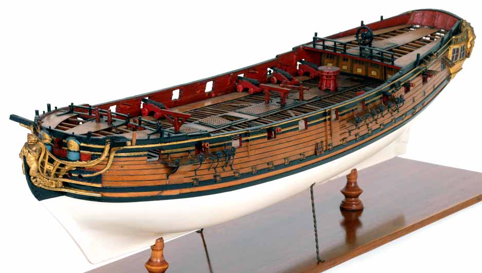 Modelo de la HMS Blandford, botado el 13 de febrero de 1720, una fragata de 20 cañones parecida a la Speedwell de Shelvocke.