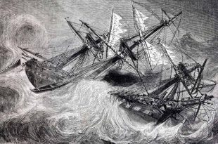 La Fragata "Juno" sorprendida por un ciclón en el mar de las Indias.