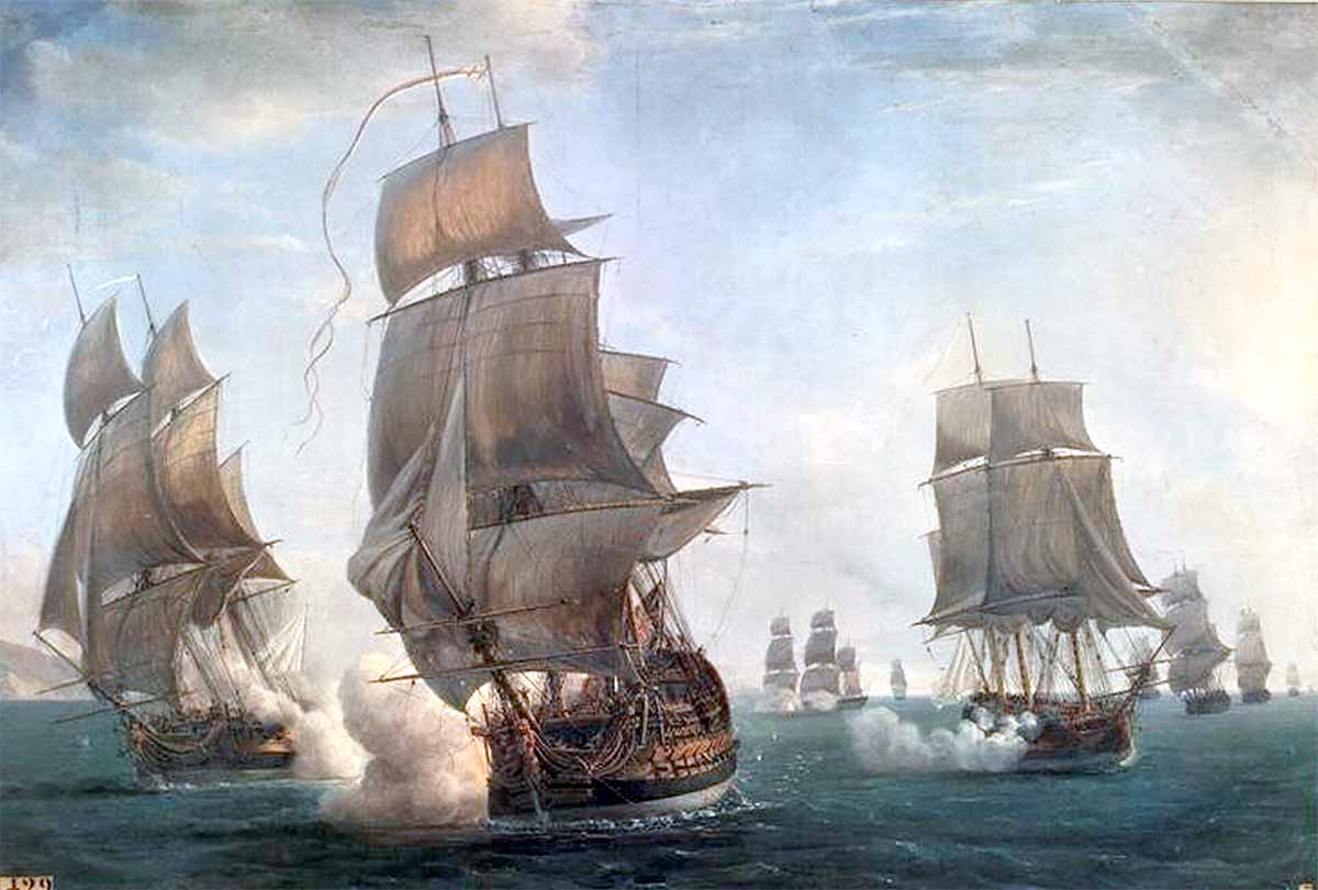 Combate de la Junon, de la misma clase que la fragata Helène, apresa junto con la Gentille al navío británico de 64 cañones Ardent.