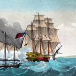 La fragata corsaria Duke of Clarence (1800-1805) Acuarela de un mercante británico luchando contra varios buques franceses. Esta sería una embarcación parecida a la fragata Duke Of Clarence.
