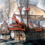 Combate naval de Cañete, 1615 El galeón "Jesús María" acude al rescate del "Santa Ana", que está siendo combatido ferozmente por los neerlandeses.