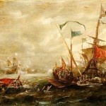 Galeón español combatiendo contra galeras berberiscas
