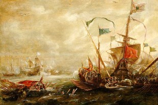 Galeón español combatiendo contra galeras berberiscas