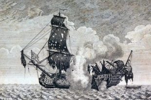 El navío británico HMS Marlborough, de 90 cañones, tras la batalla de Tolón en 1744