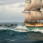 La fragata de guerra británica que escapó de los españoles tirándolo todo por la borda La HMS Meleager tirándolo todo por la borda. Ilustración de Todo a babor.