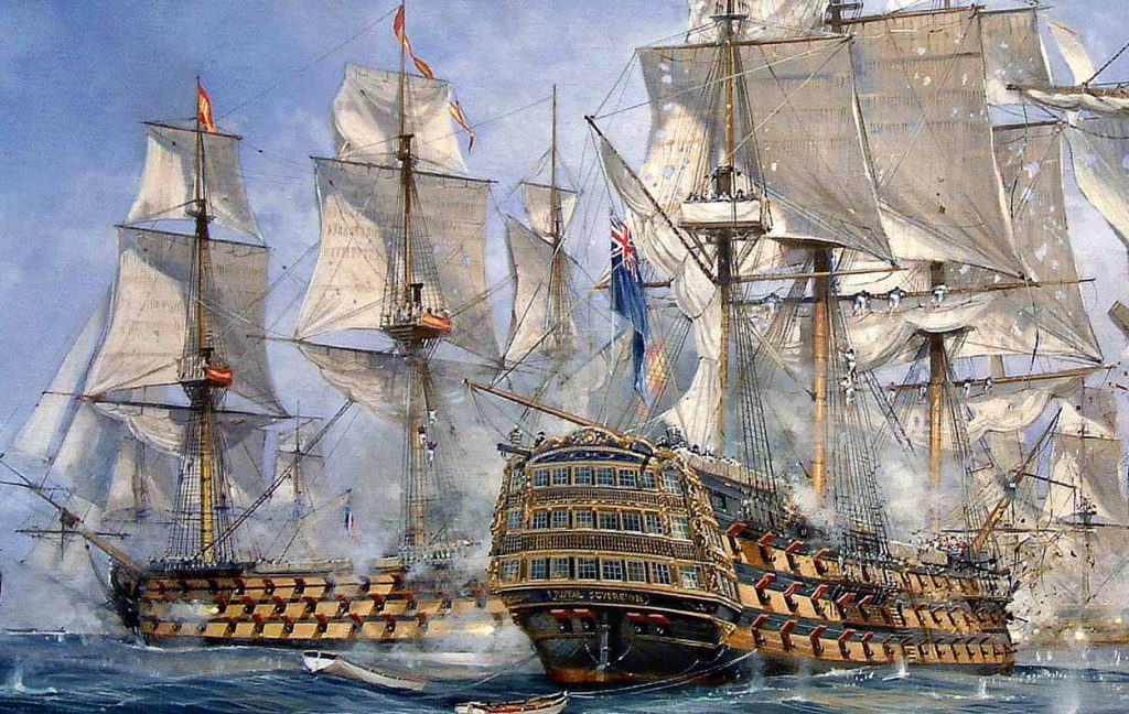"HMS Royal Sovereign primero en la línea".