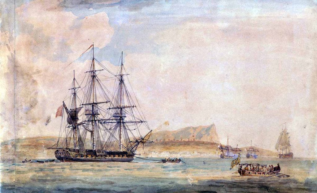 "Acción de Romney... & La Sybille & 3 barcos armados... 17 de junio de 1794". Grabado de Livesay, J. National Maritime Museum, Greenwich, Londres. Este grabado representa el momento del apresamiento de la fragata francesa "La Sybil", que pasó al servicio de estos como HMS Sybille. 