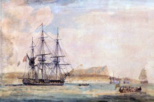 "Acción de Romney... & La Sybille & 3 barcos armados... 17 de junio de 1794". Grabado de Livesay, J. National Maritime Museum, Greenwich, Londres. Este grabado representa el momento del apresamiento de la fragata francesa "La Sybil", que pasó al servicio de estos como HMS Sybille.