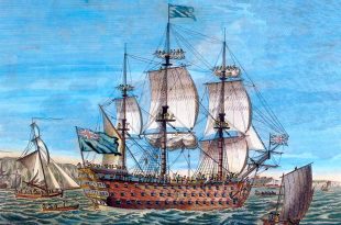 Grabado del HMS Victory a finales del siglo XVIII