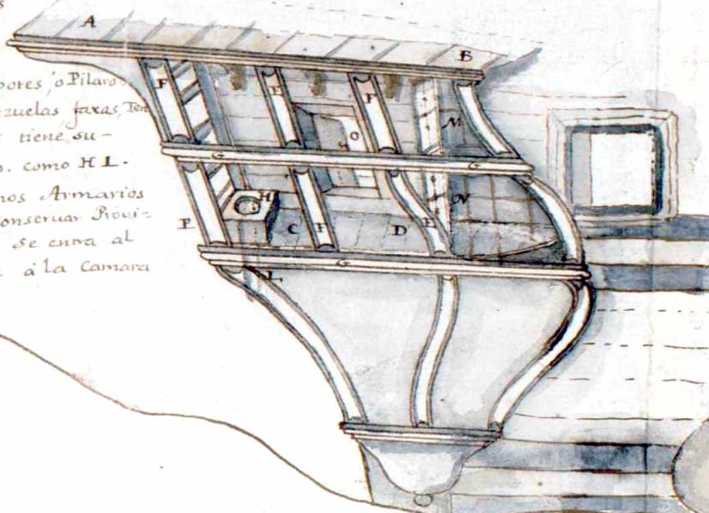 Vista del armazón de uno de los jardines de un navío