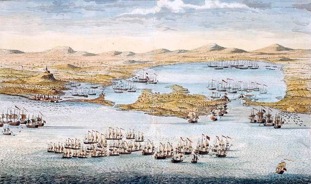 Mapa del ataque británico a Cartagena de Indias. Biblioteca Nacional de Colombia.