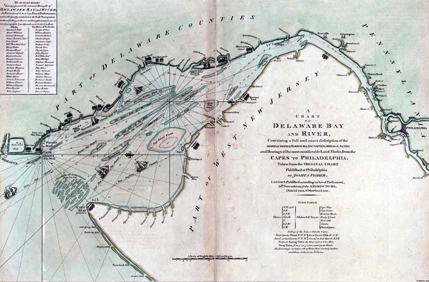 Mapa de la Bahía de Delaware en 1776.