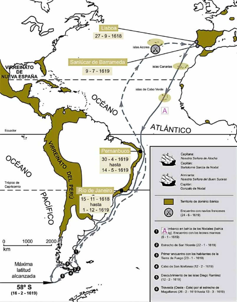 Derrotero de la expedición de los hermanos Nodal (27 de septiembre de 1618 -9 de julio de 1619) Derrotero de la expedición de los hermanos Nodal (27 de septiembre de 1618 -9 de julio de 1619)